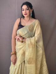 Stunning Cream Zari Weaving Tissue Silk Festival Wear Saree