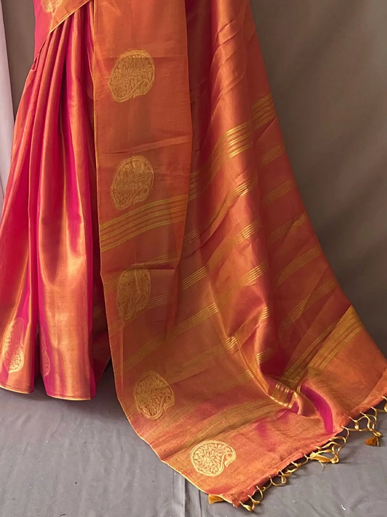 Tantalizing Rani Pink Zari Weaving Tissue Silk Wedding Saree With Blouse