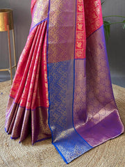 Enchanting Pink Zari Weaving Silk Function Wear Saree With Blouse
