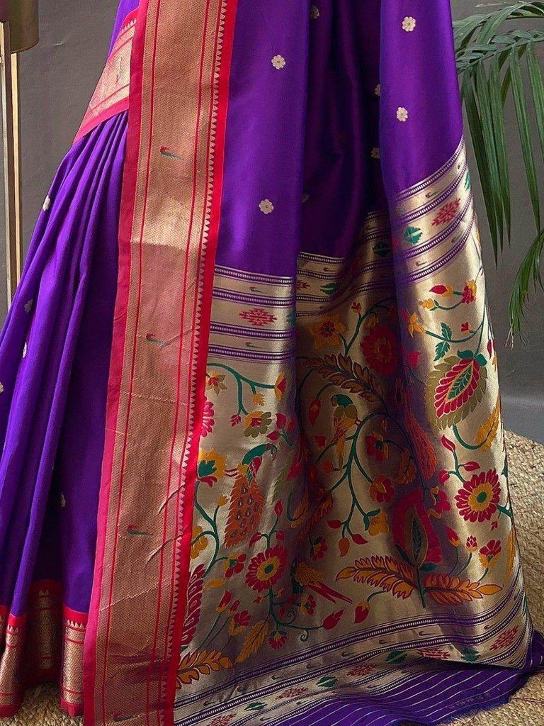 Memorable Purple Zari Weaving Paithani Silk Wedding Wear Saree