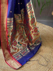 Stunning Navy Blue Zari Woven Paithani Silk Reception Wear Saree
