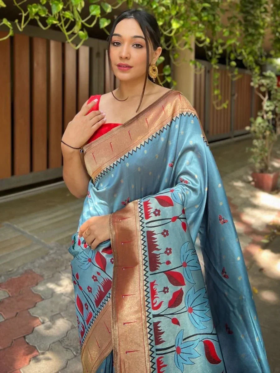 Captivating Blue Zari Woven Banarasi Silk Wedding Saree With Blouse