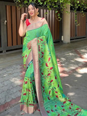 Sparkle Green Zari Woven Banarasi Silk Reception Wear Saree With Blouse