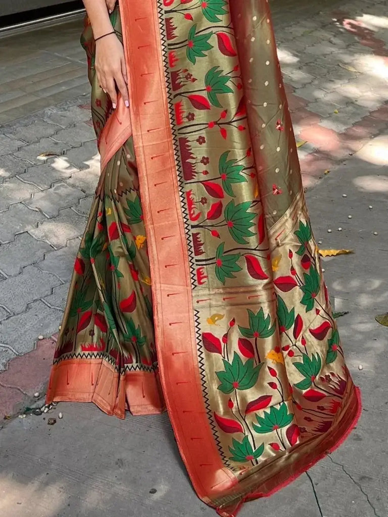 Glorious Mehendi-Green Zari Woven Banarasi Silk Wedding Saree With Blouse