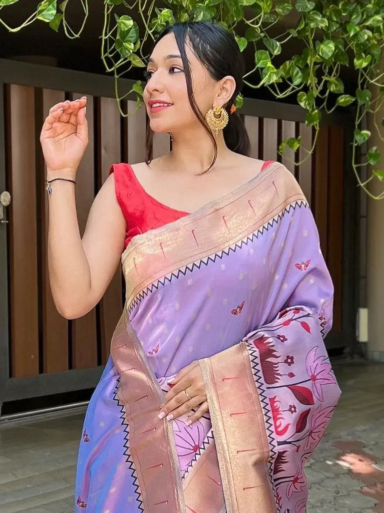 Blissful Lavender Zari Woven Banarasi Silk Wedding Saree With Blouse