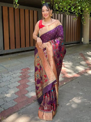 Magical Wine Zari Woven Banarasi Silk Wedding Saree With Blouse