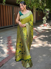 Wonderful Pista Green Zari Woven Banarasi Silk Wedding Saree With Blouse