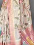Bewitching Off-White & Pink Digital Printed Silk Festival Wear Saree