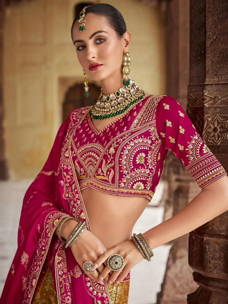 Unique Multi - Color Banarasi Silk Wedding Wear Lehenga Choli With Dupatta - Ethnic Plus In