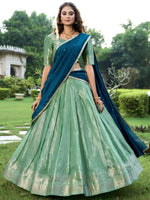Unique Sea Green Zari Weaving Silk Function Lehenga Choli With Dupatta
