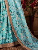 Sabyasachi Sky Blue Floral Organza Bridal Lehenga Choli