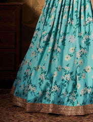 Sabyasachi Sky Blue Floral Organza Bridal Lehenga Choli