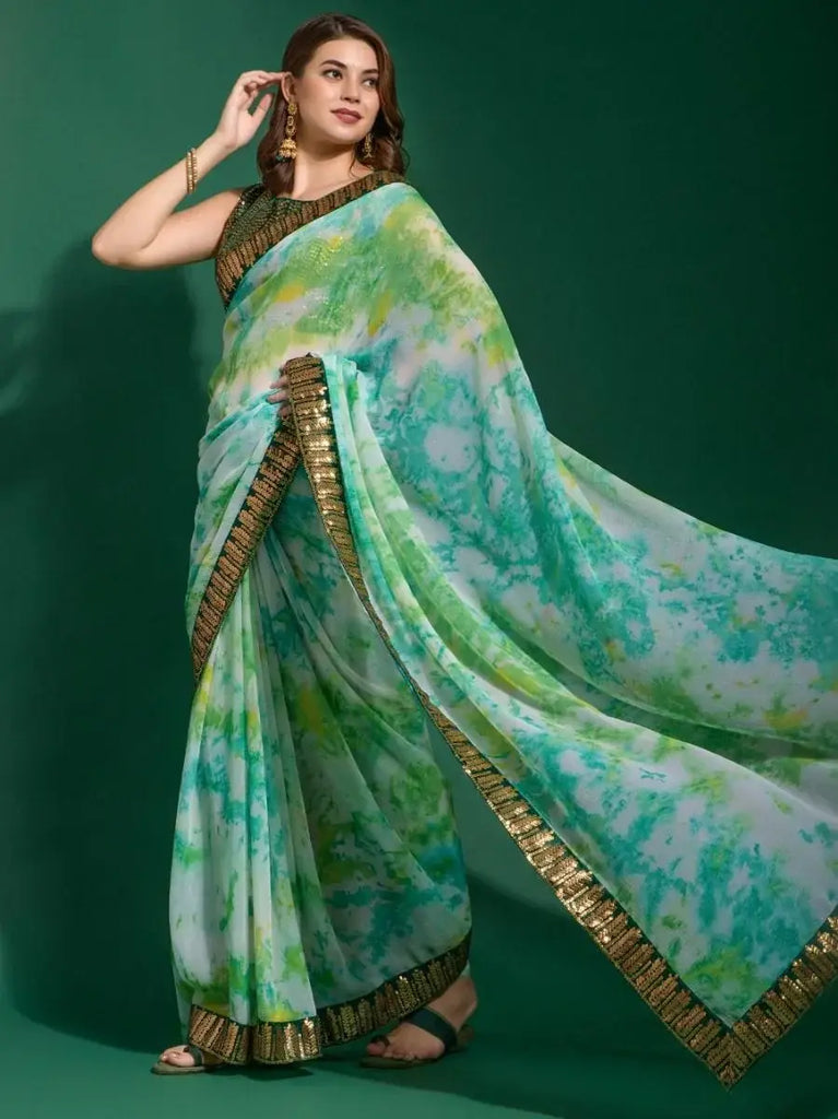 Fascinating Multi-Color Shibori Printed Chiffon Saree With Blouse