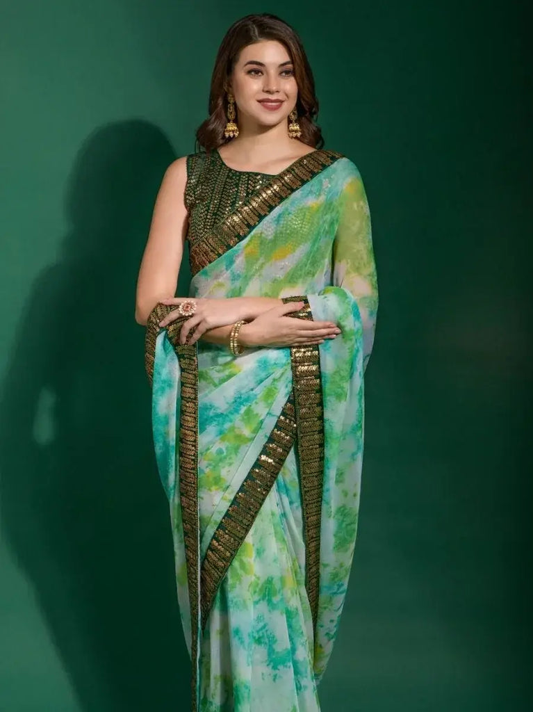 Fascinating Multi-Color Shibori Printed Chiffon Saree With Blouse