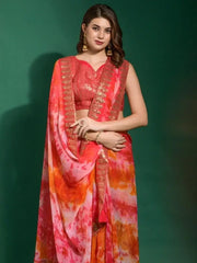 Capricious Red Shibori Printed Chiffon Saree With Sequins blouse