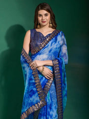 Ravishing Sky Blue Shibori Print Chiffon Saree With sequins Blouse