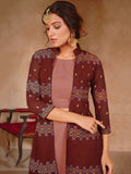 Maroon & Pink Embroidered Georgette Party Wear Lehenga With Jacket