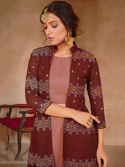 Maroon & Pink Embroidered Georgette Party Wear Lehenga With Jacket