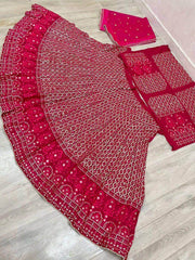 Marvelous Rani Pink Sequins Embroidredy Georgette Wedding Wear Lehenga Choli