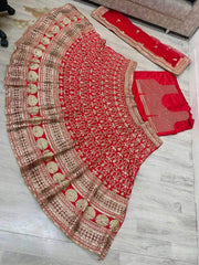 Exciting Red Sequins Embroidredy Silk Wedding Wear Lehenga Choli