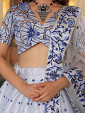 Graceful White Satin Thread Embroidered Party Wear Lehenga Choli