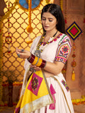 Regal White Cotton Navratri Wear Lehenga Choli With Dupatta