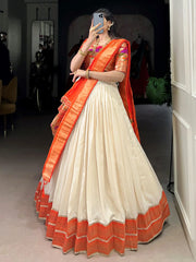 Stunning White Zari Weaving Vichitra Silk Lehenga Choli With Dupatta