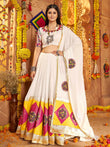 Regal White Cotton Navratri Wear Lehenga Choli With Dupatta