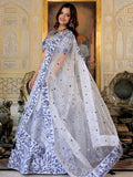 Graceful White Satin Thread Embroidered Party Wear Lehenga Choli