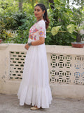 Awesome White Rayon Kutchi Gamthi Work Festival Wear Gown