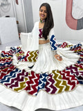 Marvelous White Cotton Printed Navratri Wear Lehenga Choli