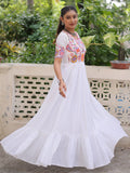 Awesome White Rayon Kutchi Gamthi Work Festival Wear Gown