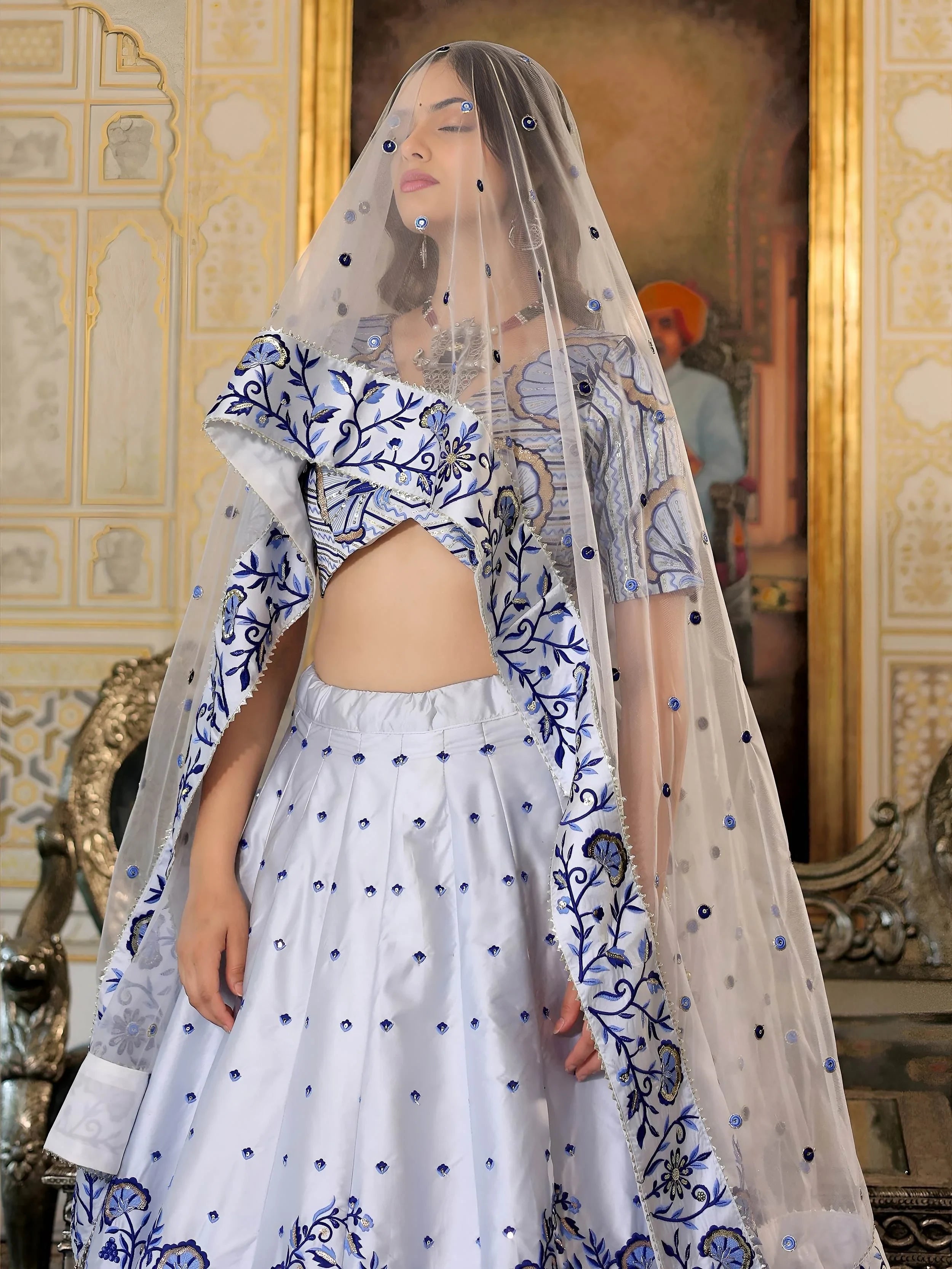 Graceful White Satin Thread Embroidered Party Wear Lehenga Choli