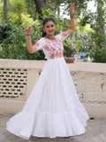 Awesome White Rayon Kutchi Gamthi Work Festival Wear Gown