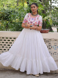 Awesome White Rayon Kutchi Gamthi Work Festival Wear Gown