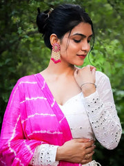 White Lucknowi Georgette Lehenga Choli With Pink Dupatta
