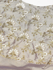 White & Taupe Embroidered Semi-Stitched Myntra Lehenga & Unstitched Blouse with Dupatta