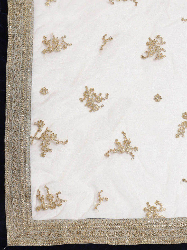 White & Taupe Embroidered Semi-Stitched Myntra Lehenga & Unstitched Blouse with Dupatta