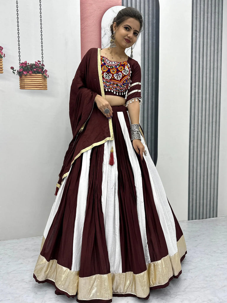 Stunning Maroon Cotton Gamthi Work Navratri Wear Lehenga Choli