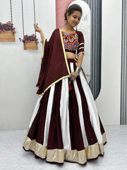 Stunning Maroon Cotton Gamthi Work Navratri Wear Lehenga Choli