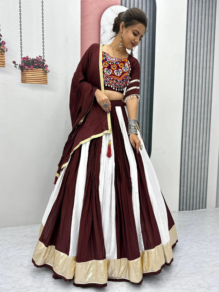 Stunning Maroon Cotton Gamthi Work Navratri Wear Lehenga Choli