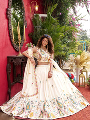 Glamorous White Embroidered Silk Wedding Wear Lehenga Choli