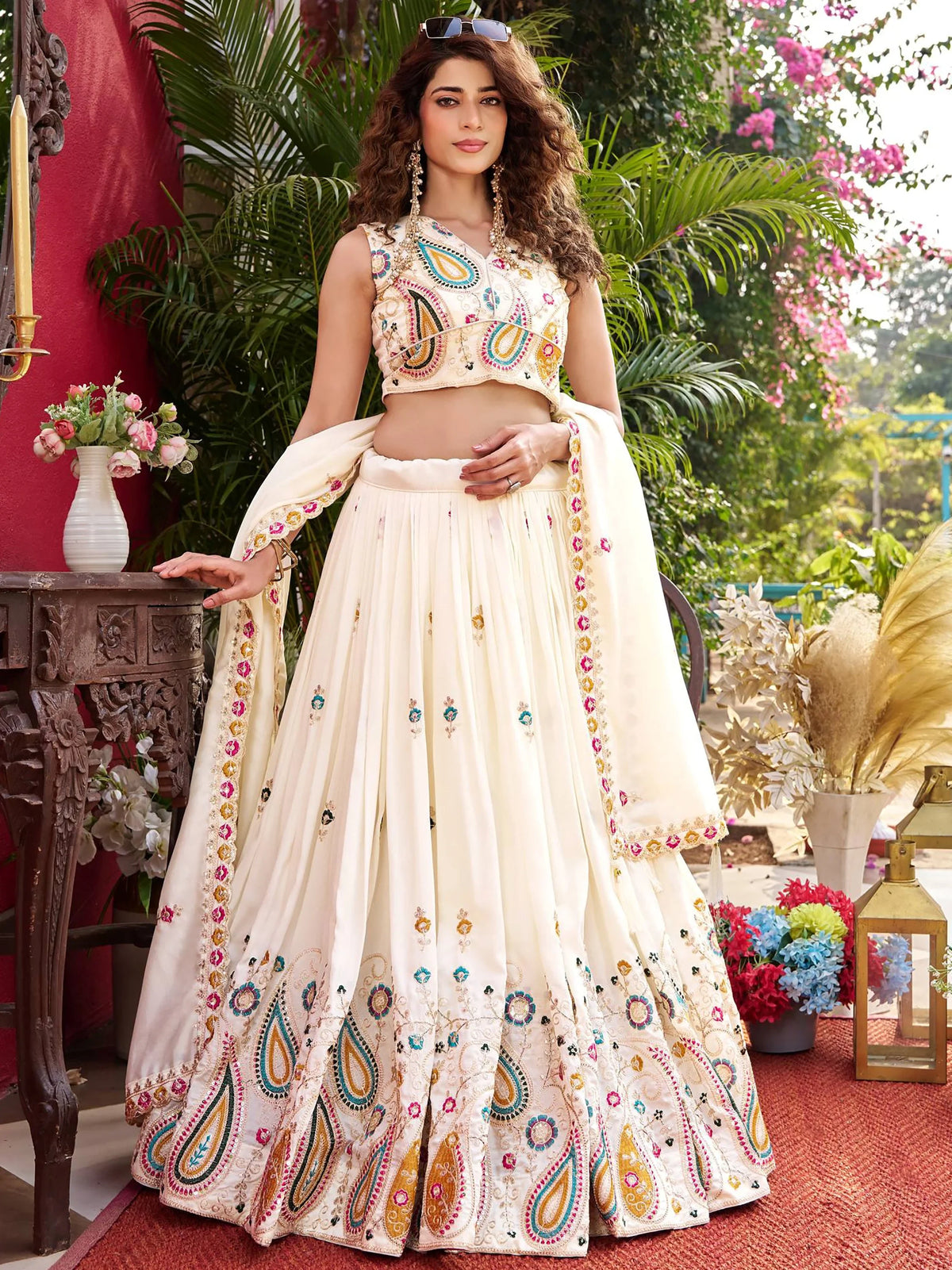 Glamorous White Embroidered Silk Wedding Wear Lehenga Choli