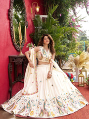 Glamorous White Embroidered Silk Wedding Wear Lehenga Choli