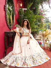Glamorous White Embroidered Silk Wedding Wear Lehenga Choli