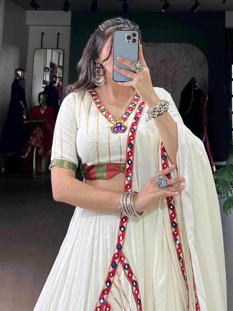 Amazing White Rayon Gota Patti Work Traditional Lehenga Choli
