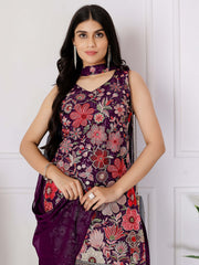Captivating Wine Embroidered Georgette Festival Wear Palazzo Suit