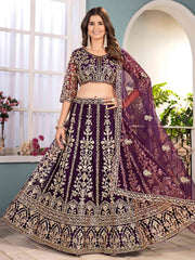 Captivating Wine Net Sequins Embroidered Bridemaids Lehenga Choli