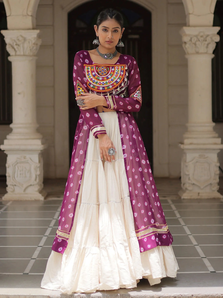Delicate Wine Kutchi Patch Work Cotton Lehenga With Kurti