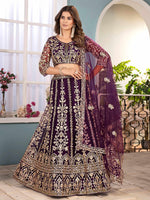 Captivating Wine Net Sequins Embroidered Bridesmaid Lehenga Choli